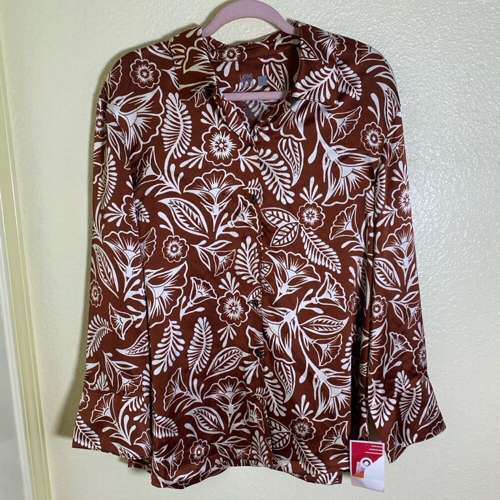 NWT Target Latino Heritage Month Copper Satin Woven Shirt, Size L